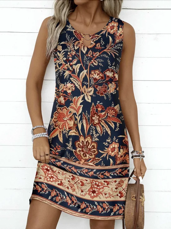 Cotton Floral Regular Fit Casual Dress With No