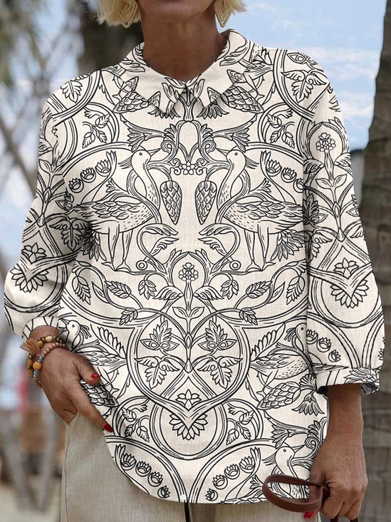 Floral Casual Loose Shawl Collar Shirt