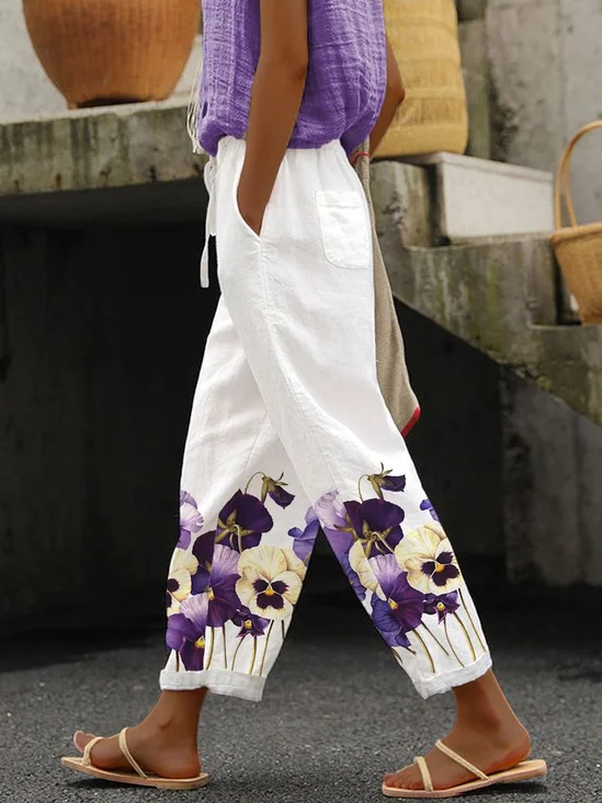 Women's  H-Line Baggy Pants Daily Going Out Pants White Casual Printing Floral Spring/Fall Pants