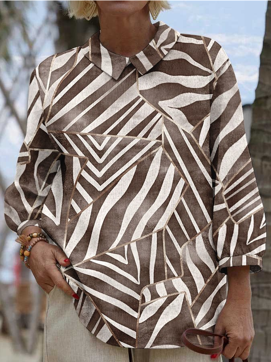 Boho Linen Blend Shawl Collar Loose Shirt