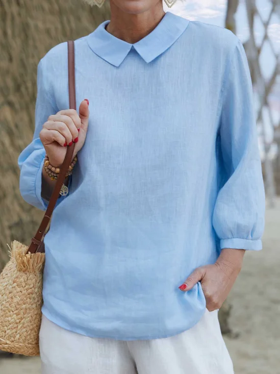 Plain Linen Blend Loose Vintage Shirt