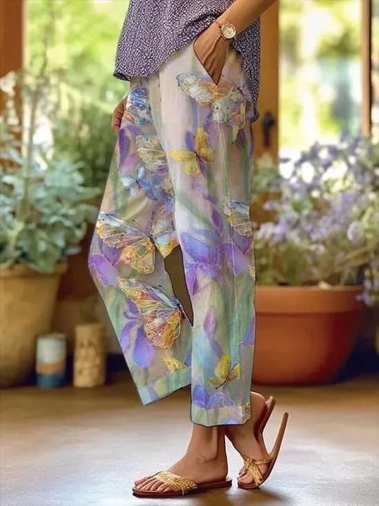 Women's  H-Line Baggy Pants Daily Going Out Pants Purple Casual Printing Floral Spring/Fall Pants