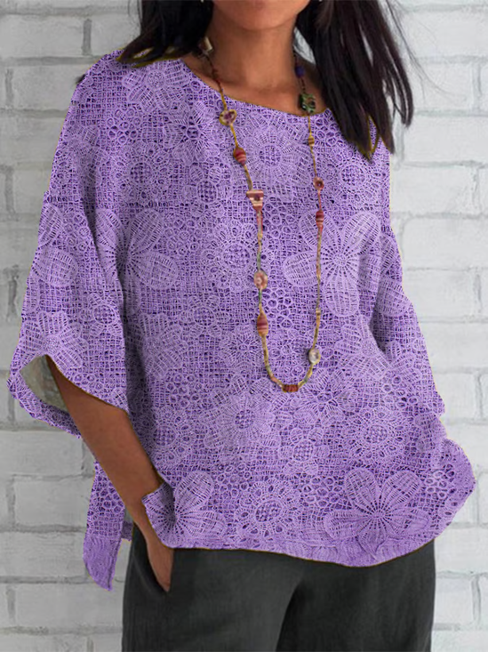 Women's Half Sleeve T-shirt Summer Purple Floral Crew Neck Daily Going Out Casual Top