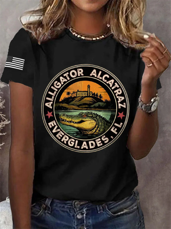 Women's Retro Alligator Alcatraz Funny Florida Everglades Dark Humor Tee