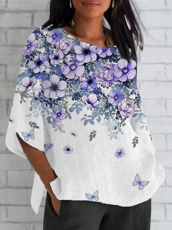 Women's Half Sleeve T-shirt Summer White Floral Crew Neck Daily Going Out Casual Top