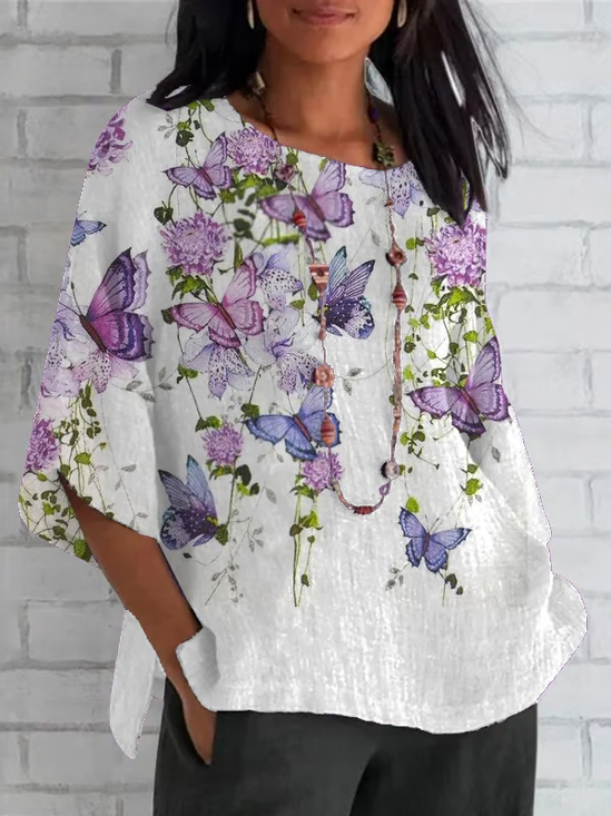 Women's Half Sleeve T-shirt Summer White Floral Crew Neck Daily Going Out Casual Top