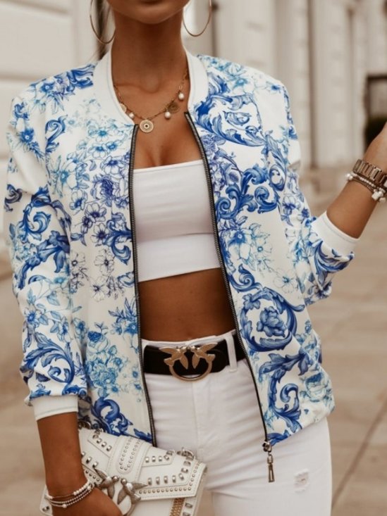 Leaf Street Printing Stand Collar Jacket
