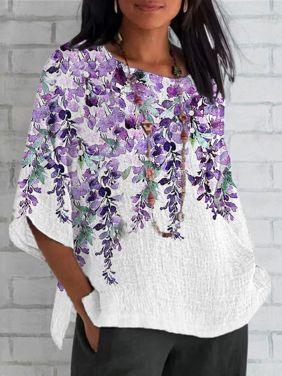 Women's Half Sleeve T-shirt Summer White Floral Crew Neck Daily Going Out Casual Top