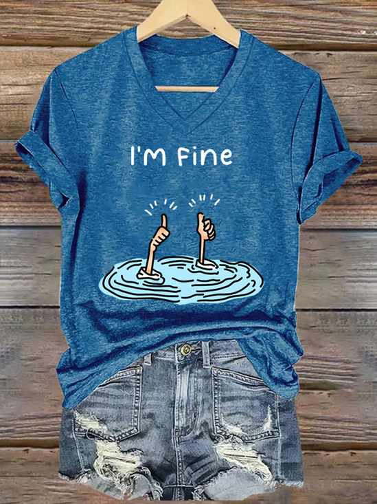 Women's I Am Fine Print Casual T-Shirt