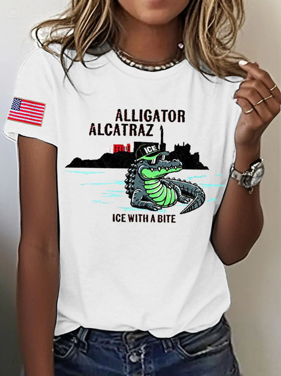 Women's Alligator Alcatraz Florida Everglades Dark Humor Printed T-shirt