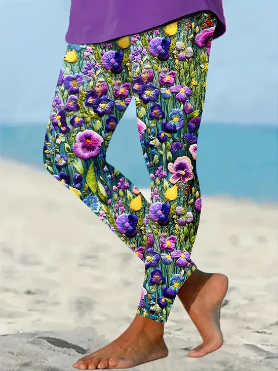 Floral Printing Casual Jersey Leggings