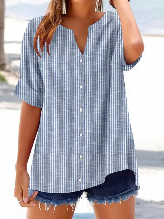 Women's Striped Printed Casual Short Sleeve Shirt
