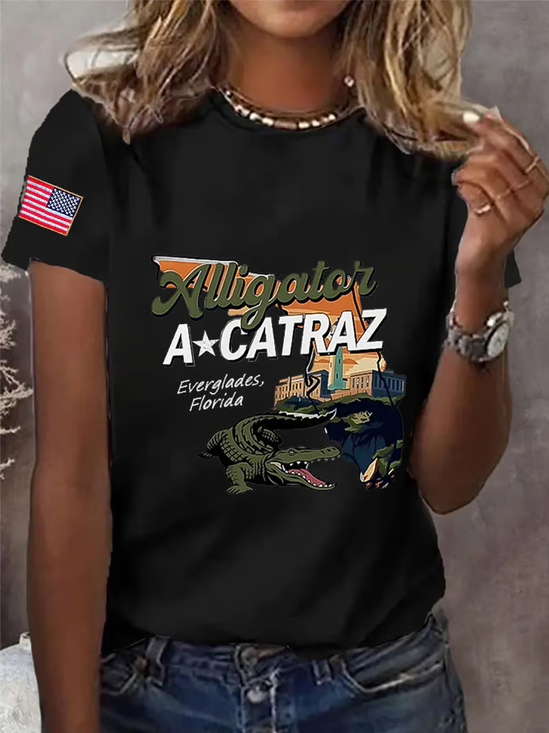 Women's Alligator Alcatraz Sarcasm Funny Print T-shirt