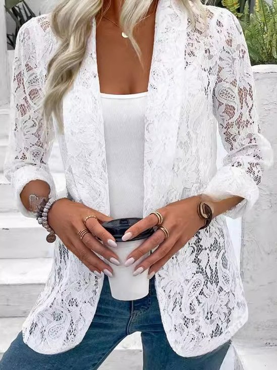 Fashionable Summer Small Suit All-match Solid Color Lace Hollow Cardigan Sun Protection Jacket