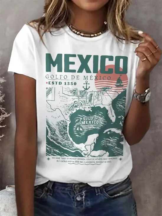 Women's Gulf Of Mexico Print Round Neck T-Shirt