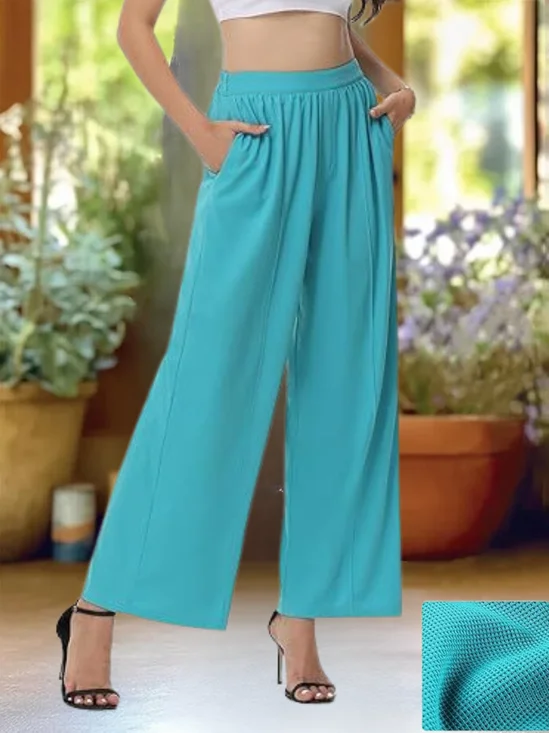 Women's  Elastic Waist H-Line Wide Leg Pants Daily Going Out Pants Lake Blue Casual Split Joint Plain Spring/Fall Pants