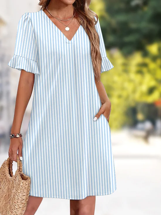 Regular Fit Casual V Neck Dress With No