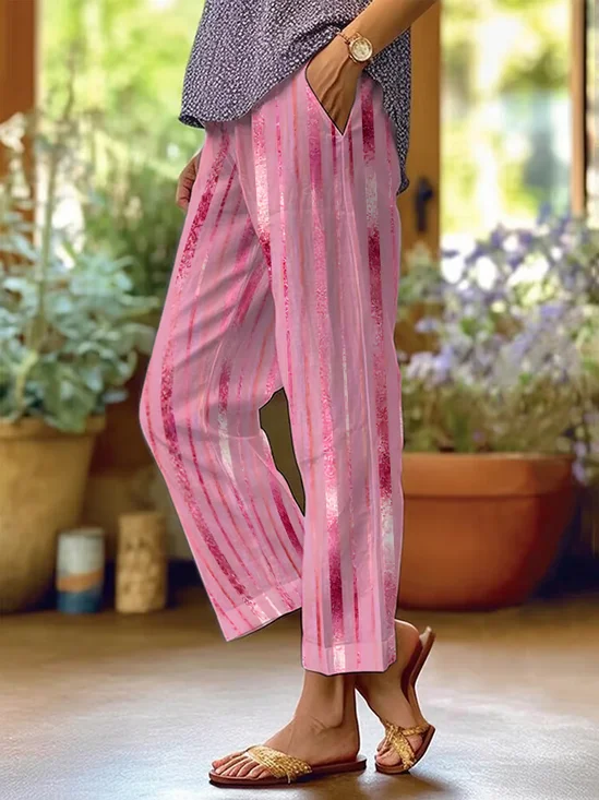 Women's  H-Line Baggy Pants Daily Going Out Pants Pink Casual Printing Abstract Stripes Spring/Fall Pants