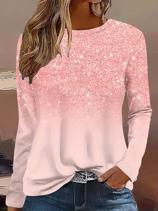 Women's Long Sleeve T-shirt Spring/Fall Pink Abstract Printing Jersey Crew Neck Daily Going Out Casual Top