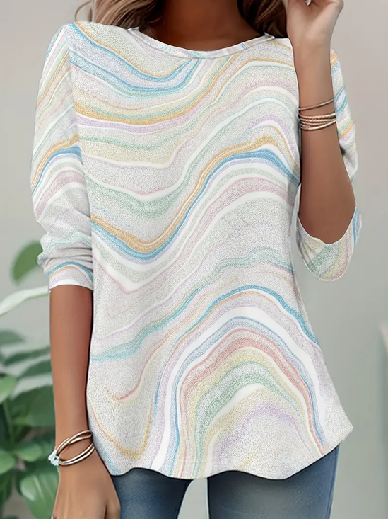 Women's Long Sleeve T-shirt Spring/Fall White Abstract Printing Jersey Crew Neck Daily Going Out Casual Top