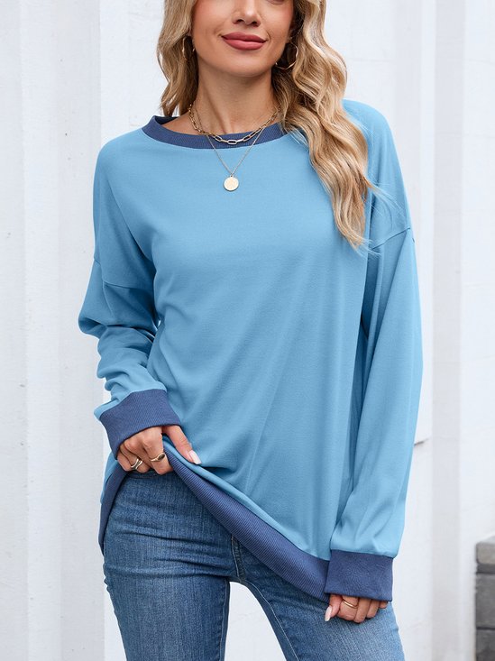 Color Block Regular Fit Crew Neck Casual Sweatshirt