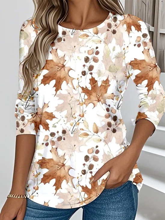 Casual Long Sleeve Round Neck T-Shirt