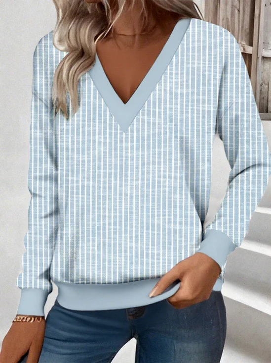 Loose Casual Commuter Long Sleeve V-Neck Printed Sweatshirt