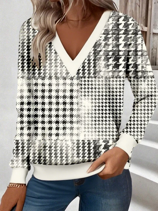 Loose Casual Commuter Long Sleeve V-Neck Printed Sweatshirt