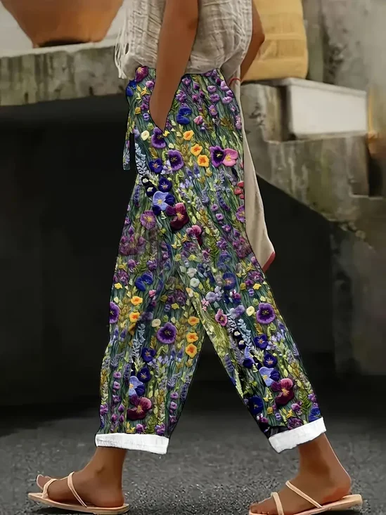 Women's  H-Line Baggy Pants Daily Going Out Pants As Picture Casual Printing Floral Spring/Fall Pants