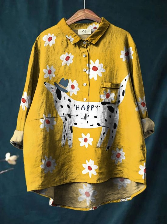Women's Long Sleeve Shirt Spring/Fall Color1 Floral Split Joint Shawl Collar Daily Going Out Casual Top