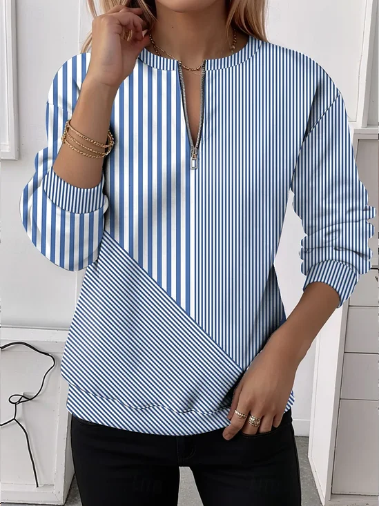 Women's Half Zip Sweatshirt Pattern Stripe Casual Commuter