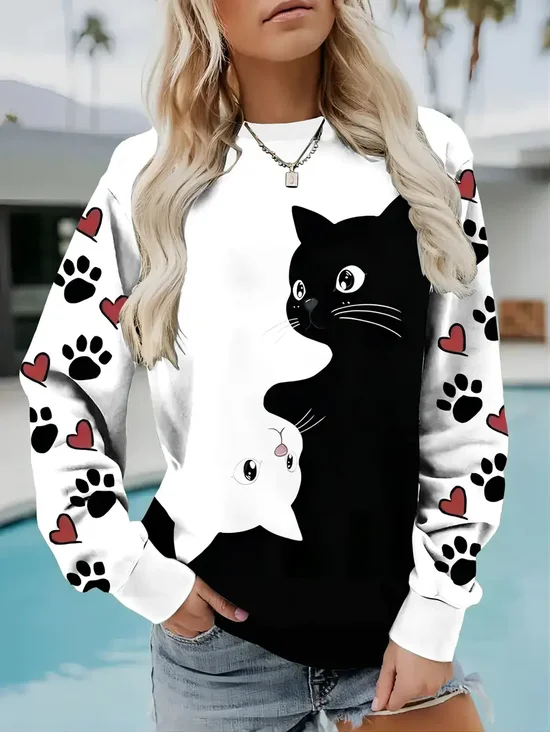 Regular Tops Daily Animal Print Autumn and Winter Long Sleeve Sweater