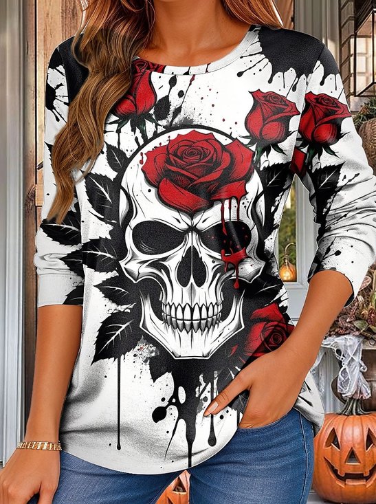 Halloween Women's Abstract Vintage Long Sleeve Crew Neck T-Shirt