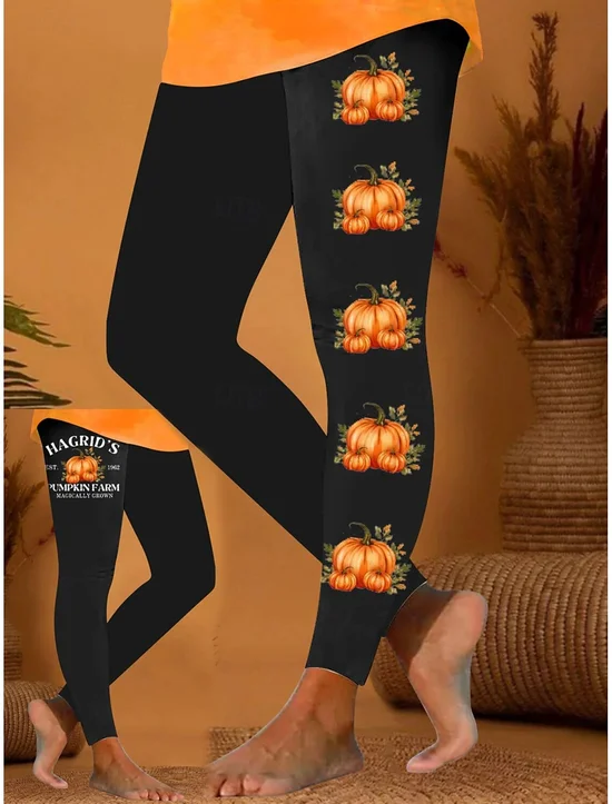 Halloween Women's Casual Slim Fit Leggings Pumpkin Pattern