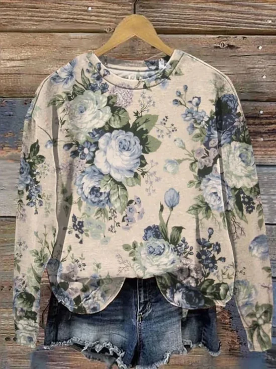 Casual Printing Floral Sweatshirt