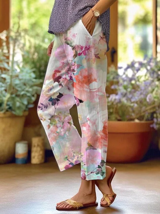 Women's  H-Line Baggy Pants Daily Going Out Pants As Picture Casual Printing Floral Spring/Fall Pants