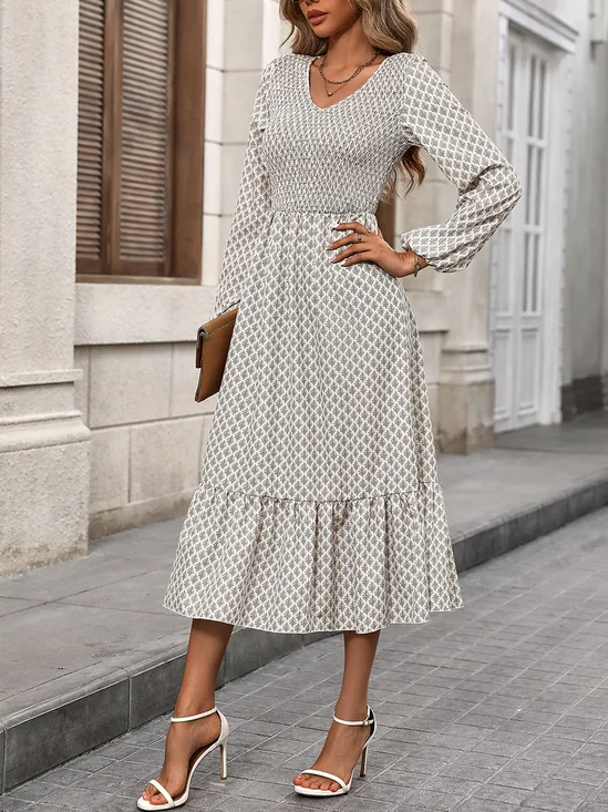 V Neck Geometric Casual Dress With No