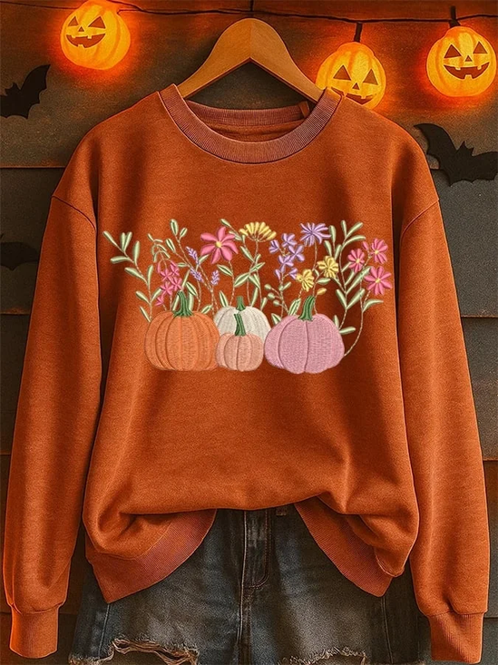 Women's Halloween Print Casual Long Sleeve Crew Neck Sweatshirt