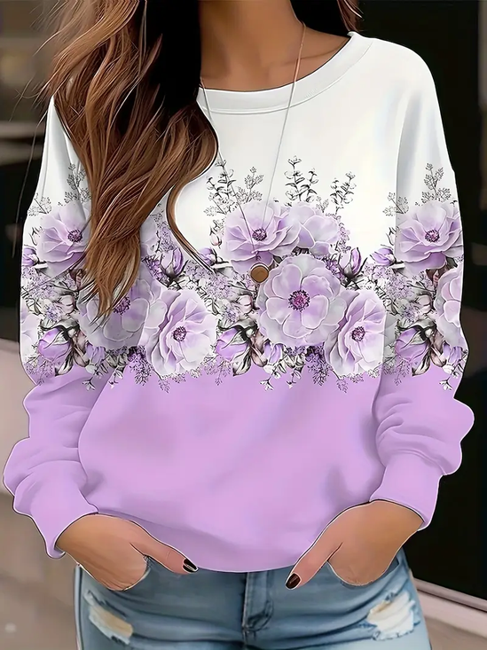 Women's Alzheimer's Purple Floral Casual Long Sleeve Crew Neck Sweatshirt