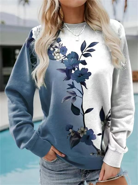 Crew Neck Casual Printing Floral Sweatshirt