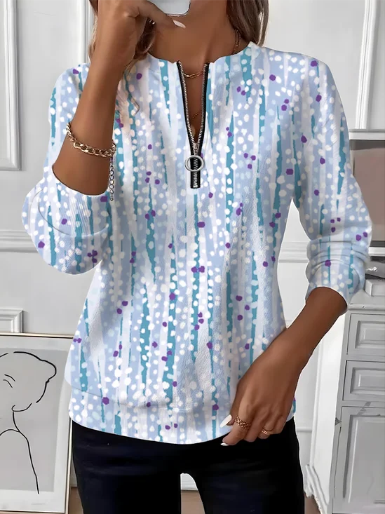 Women's Retro Polka Dot Design Everyday Long Sleeve Center Front Zip Sweatshirt