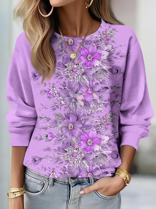 Women's Floral Print Casual Crew Neck Long Sleeve Sweatshirt