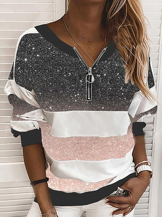 Women's Abstract Print Casual Long Sleeve Zipper Sweatshirt