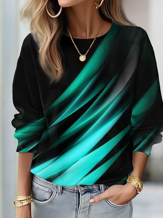 Women's Abstract Print Casual Long Sleeve Crew Neck Sweatshirt