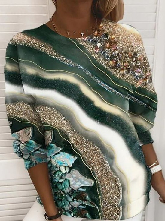 Women's Abstract Print Casual Long Sleeve Crew Neck Sweatshirt
