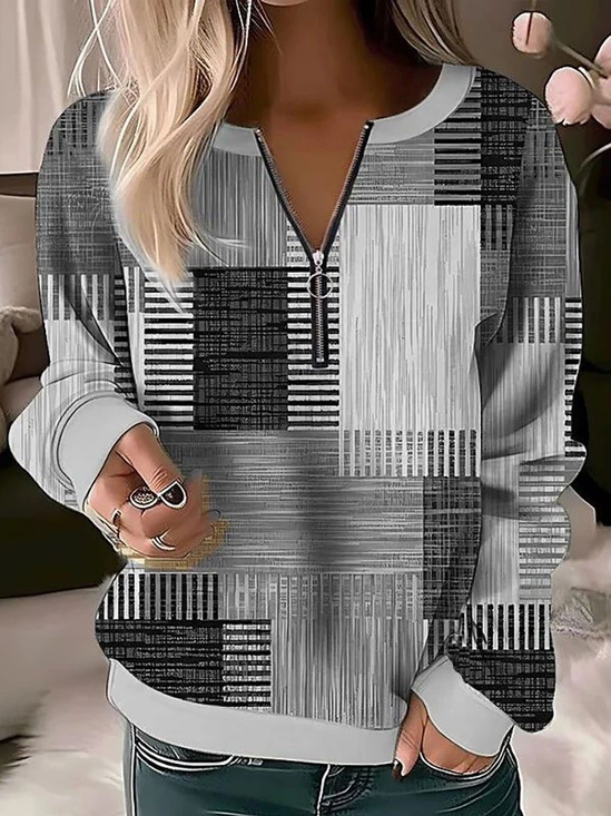 Crew Neck Zipper Casual Sweatshirt