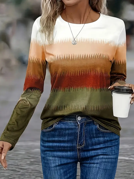 Women's Long Sleeve T-shirt Spring/Fall As Picture Abstract Printing Jersey Crew Neck Daily Going Out Casual Top