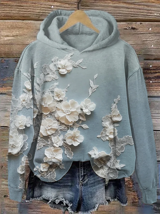 Women's Floral Print Casual Long Sleeve Hoodie