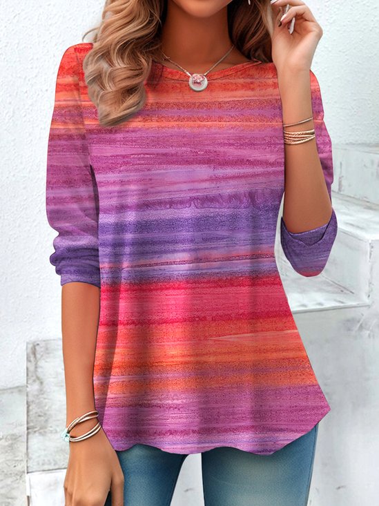 Regular Fit Crew Neck Casual Ombre T-Shirt