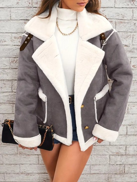 Fashion lapel plush jacket winter warm casual coat Quilted iacket